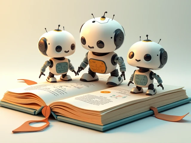 Interactive book model, Manuals and related small and cute robots, Illustration