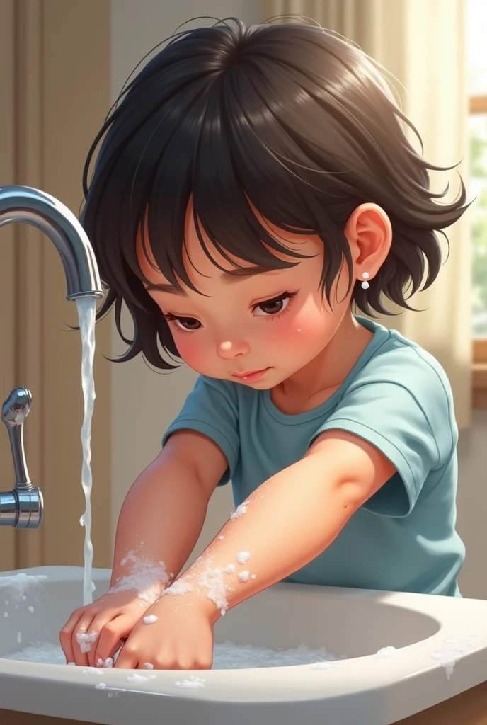 Washing arm up to elbow kid