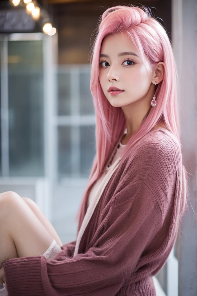 beautiful women , pink hair