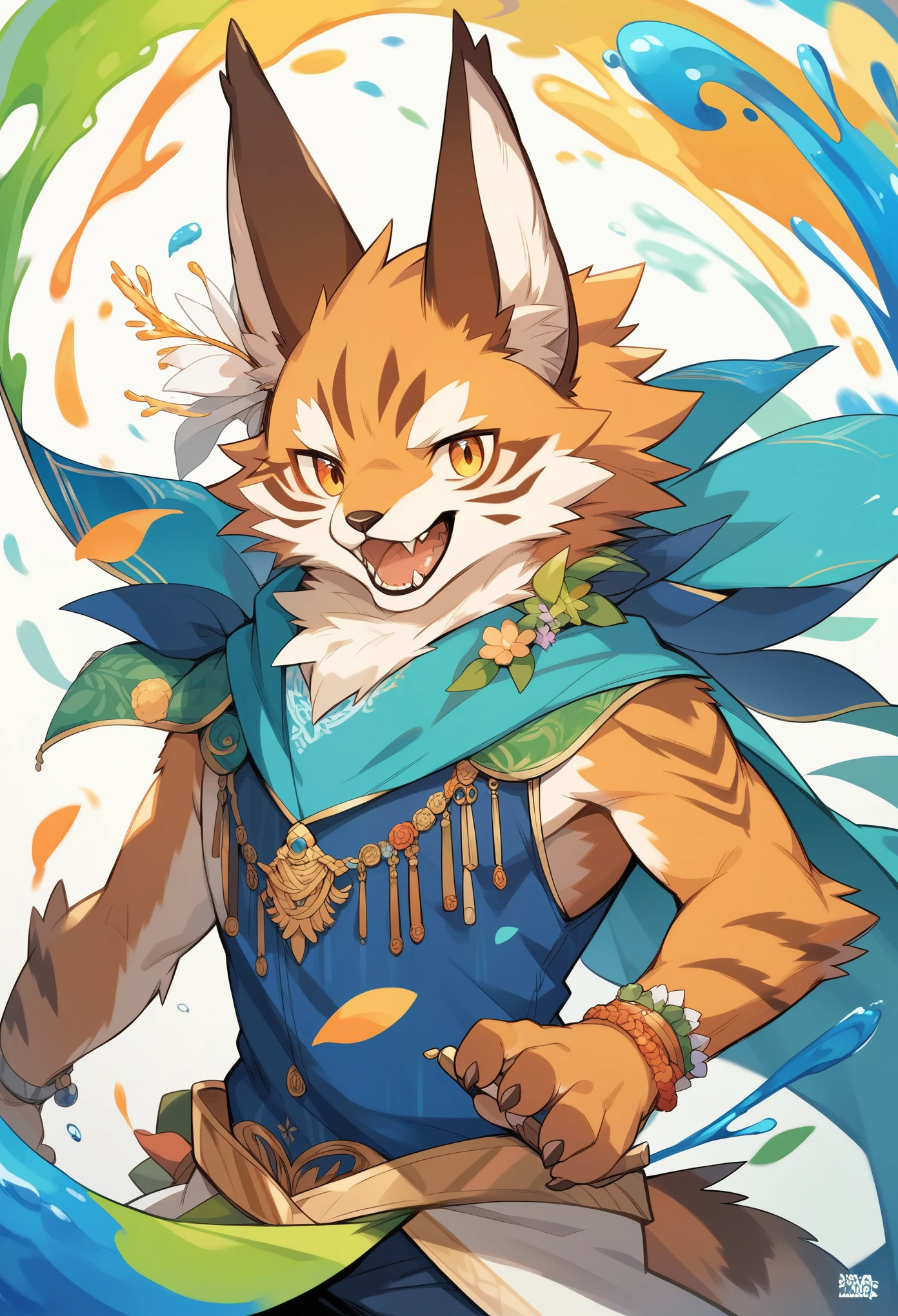 rating_safe, score_9, score_8_up, score_7_up, score_6_up, score_5_up, score_4_up, hires, source_furry, rzminjourney, vector-art, by Alfons Mucha(kemono, furry anthro)logo mark, round, colorful ink splash flower,