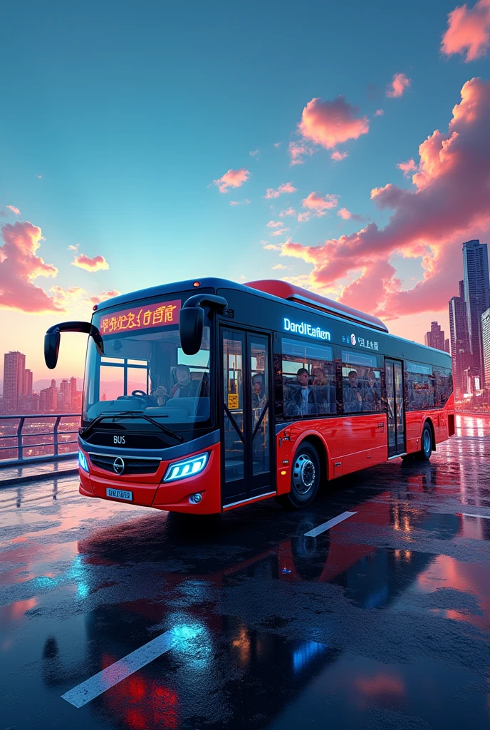 A realistic bus logo with a cool background BD Bus Lover DMN written there