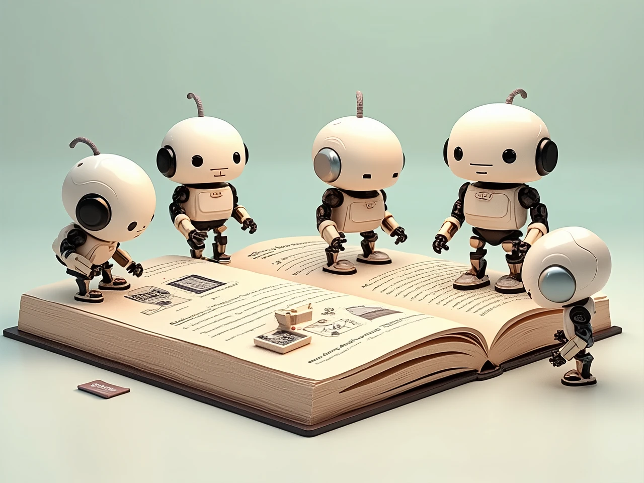 Interactive book model, Manuals and related small and cute robots, Illustration