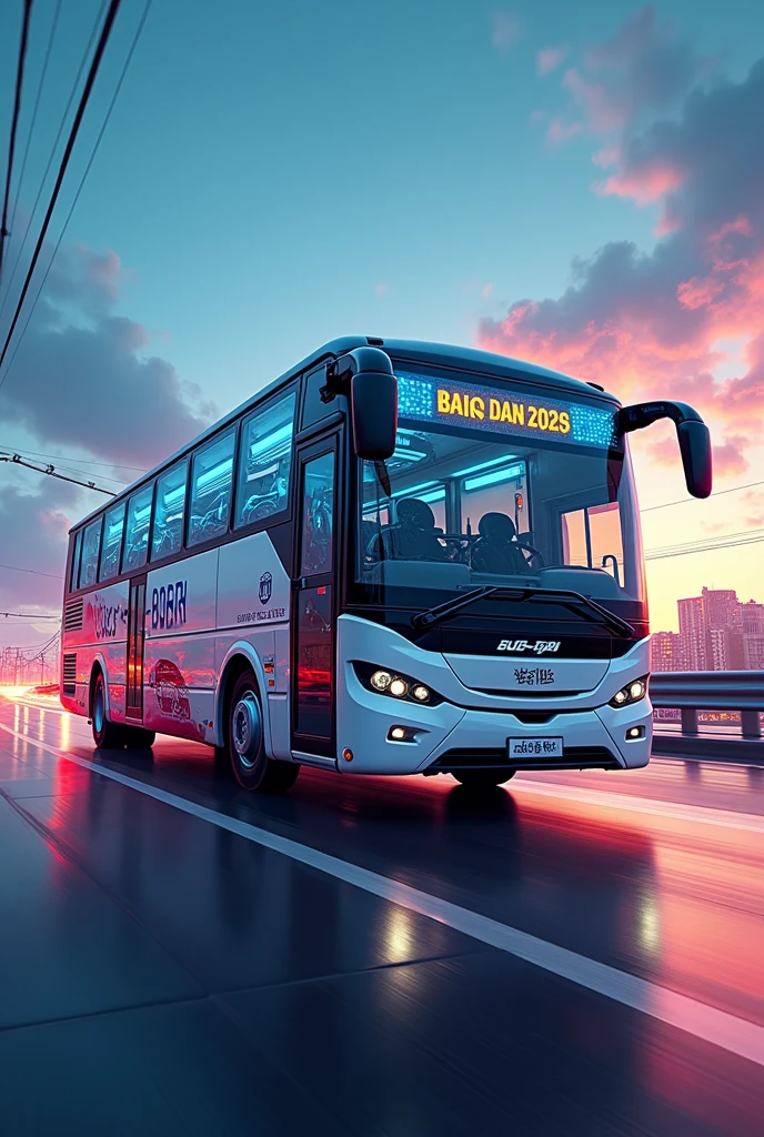 A realistic bus logo with a cool background  BD Bus Lover DMN written there