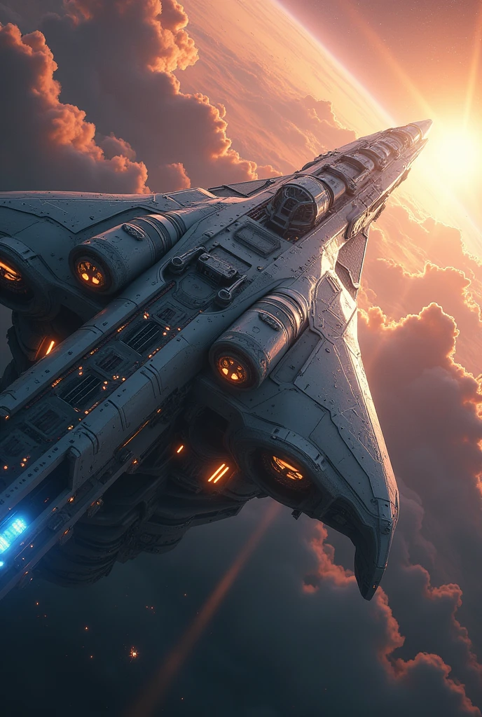 realistic detailed gigantic alien spacecraft,futuristic spacecraft,alien technology,interstellar spaceship,large sci-fi spacecraft,spaceship in the galaxy background,cinematic lighting,dramatic lighting,epic scale,highly detailed,8k,photorealistic,ultra-detailed,cinematic composition,volumetric lighting,glowing lights,dramatic atmosphere,beautiful sci-fi landscape,dramatic colorful nebula background เป็นภาพแนวนอน