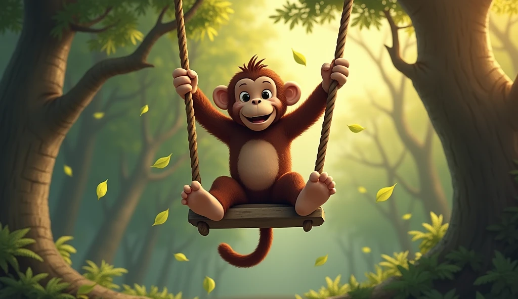 The monkey swings and jumps some more.