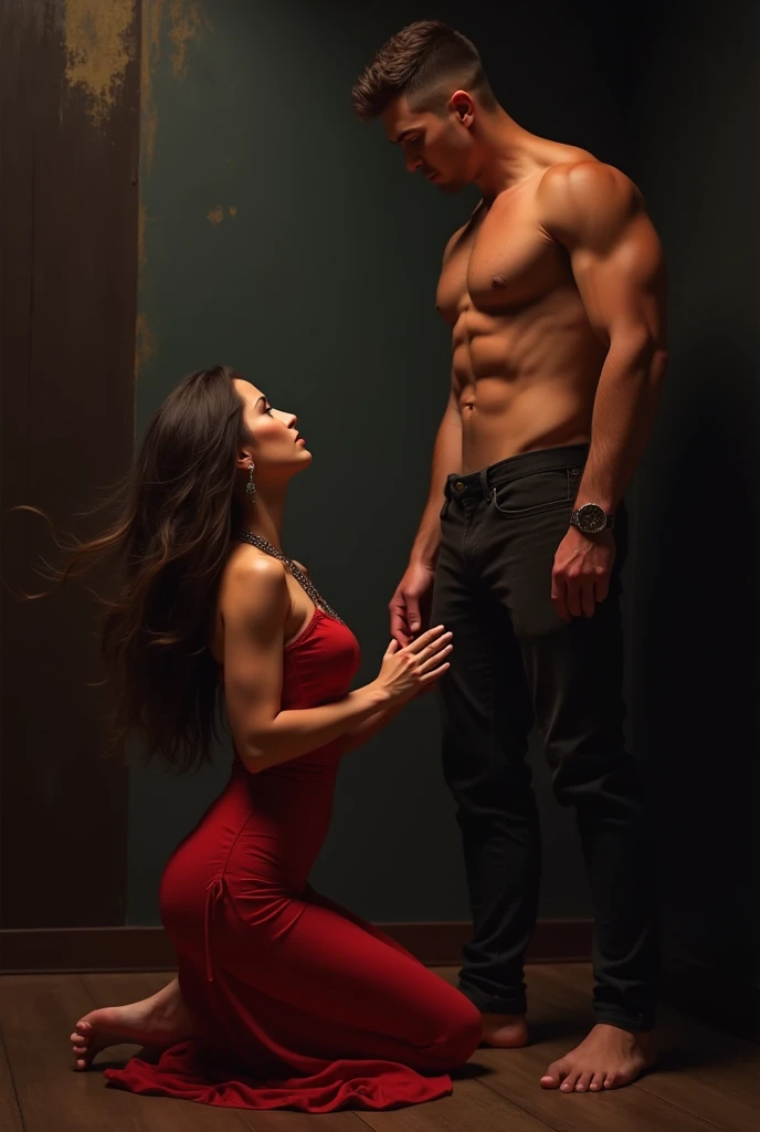 Hot girl kneeling in front of black guy
