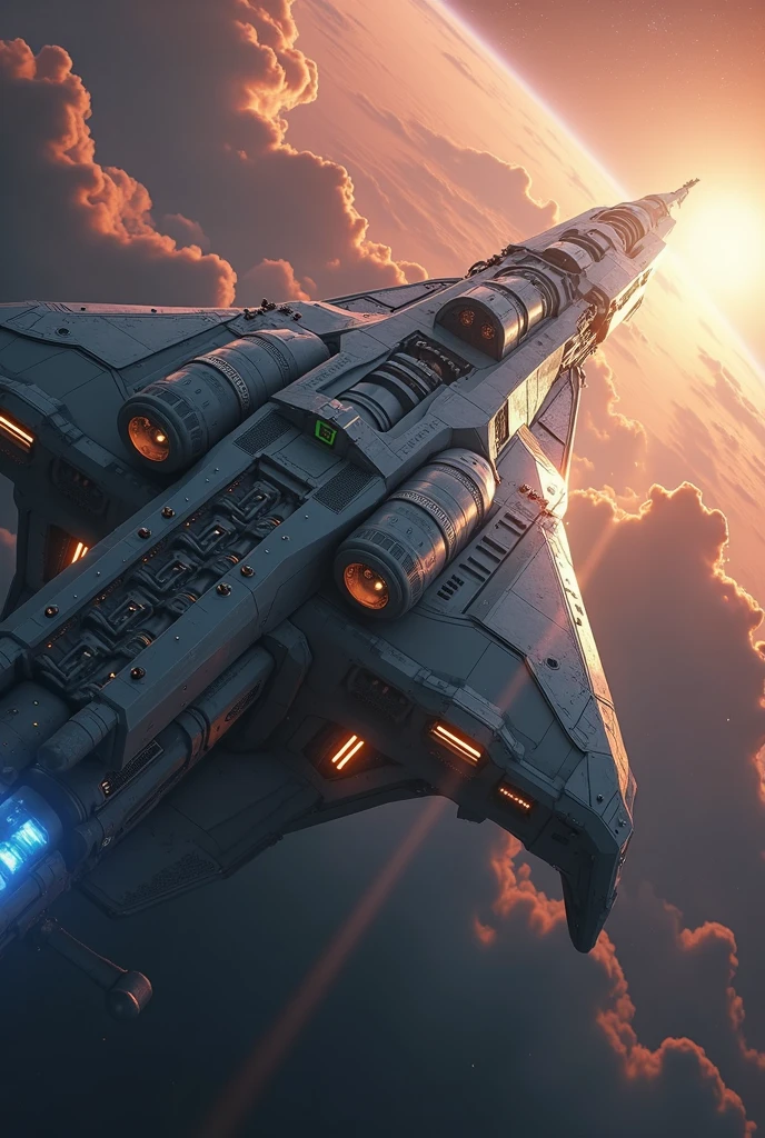 realistic detailed gigantic alien spacecraft,futuristic spacecraft,alien technology,interstellar spaceship,large sci-fi spacecraft,spaceship in the galaxy background,cinematic lighting,dramatic lighting,epic scale,highly detailed,8k,photorealistic,ultra-detailed,cinematic composition,volumetric lighting,glowing lights,dramatic atmosphere,beautiful sci-fi landscape,dramatic colorful nebula background เป็นภาพแนวนอน