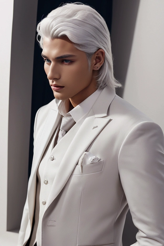 man wear suite white hair