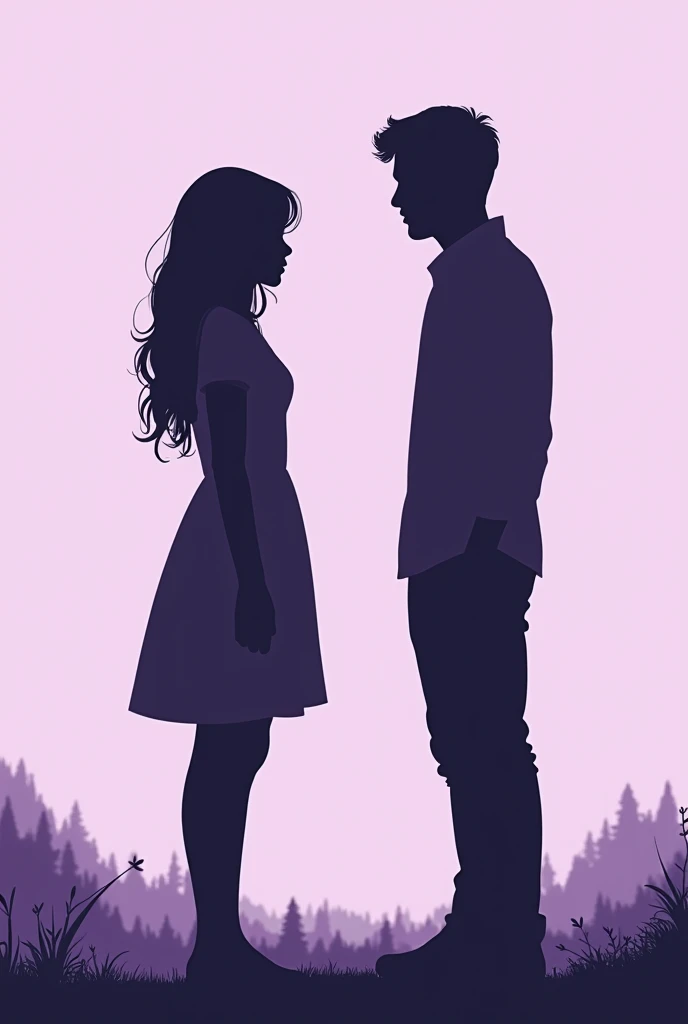 Create the cover of a book where a young couple ends their relationship, a silhouette of a woman and a man, the two young people are sad, the cover is lilac,The book talks about a letter that the girl writes every day while waiting for her boyfriend to return. No letters on the cover. Representing a love breakup. They shouldn't be together And they should not be touched
