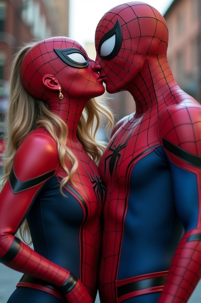 Spiderman kissing captain marvel