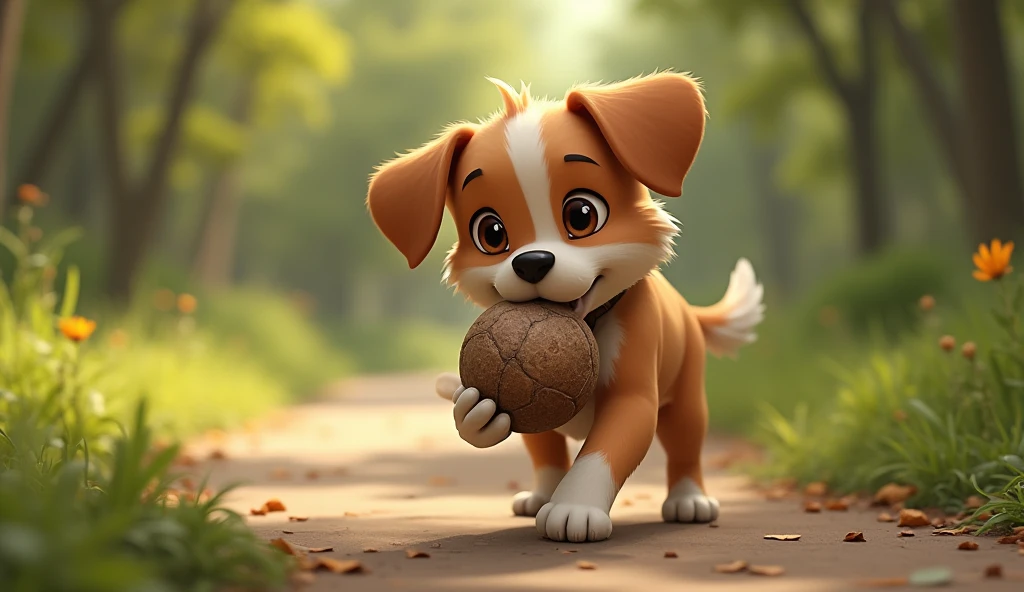 One day, while on a walk, Duke found an old, lost ball. (Image: A dog holding an old ball in its mouth)