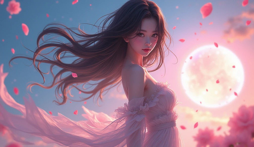 {{{Masterpiece}, }}, {Very detailed CG unity 8k wallpaper.}, miraculous, exquisite details, alone, {{floating hair}, }, {{Sakura}, }, outdoor, sky, {{wind}, }, Detailed background, Beautifully detailed eyes, see through:evening dress:0.3, rift, Ryoko Hirosue, {{full body}, }, dynamic gesture, Dynamic angle, rift, look at viewer, detailed clothing, movie light, close up, best quality