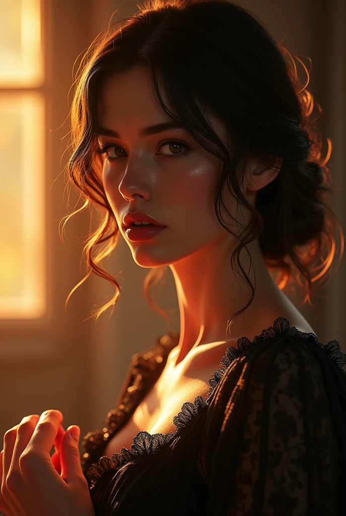 Agnes Cecil&#39;s《woman》, Glossy design, pastry, Ink Drops, Autumn lights, dramatic lighting, Very detailed, 8k, movie lighting , Realism--ar 3:2
