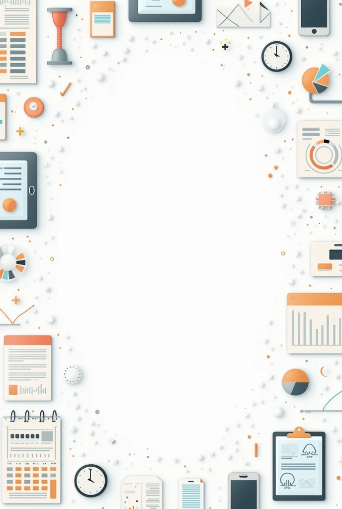 a background with several graphic images, tables, calendar, clock, hour glass, flowcharts and other elements that refer to an office. the images repeat themselves several times. the intention is to create a background for a book page.