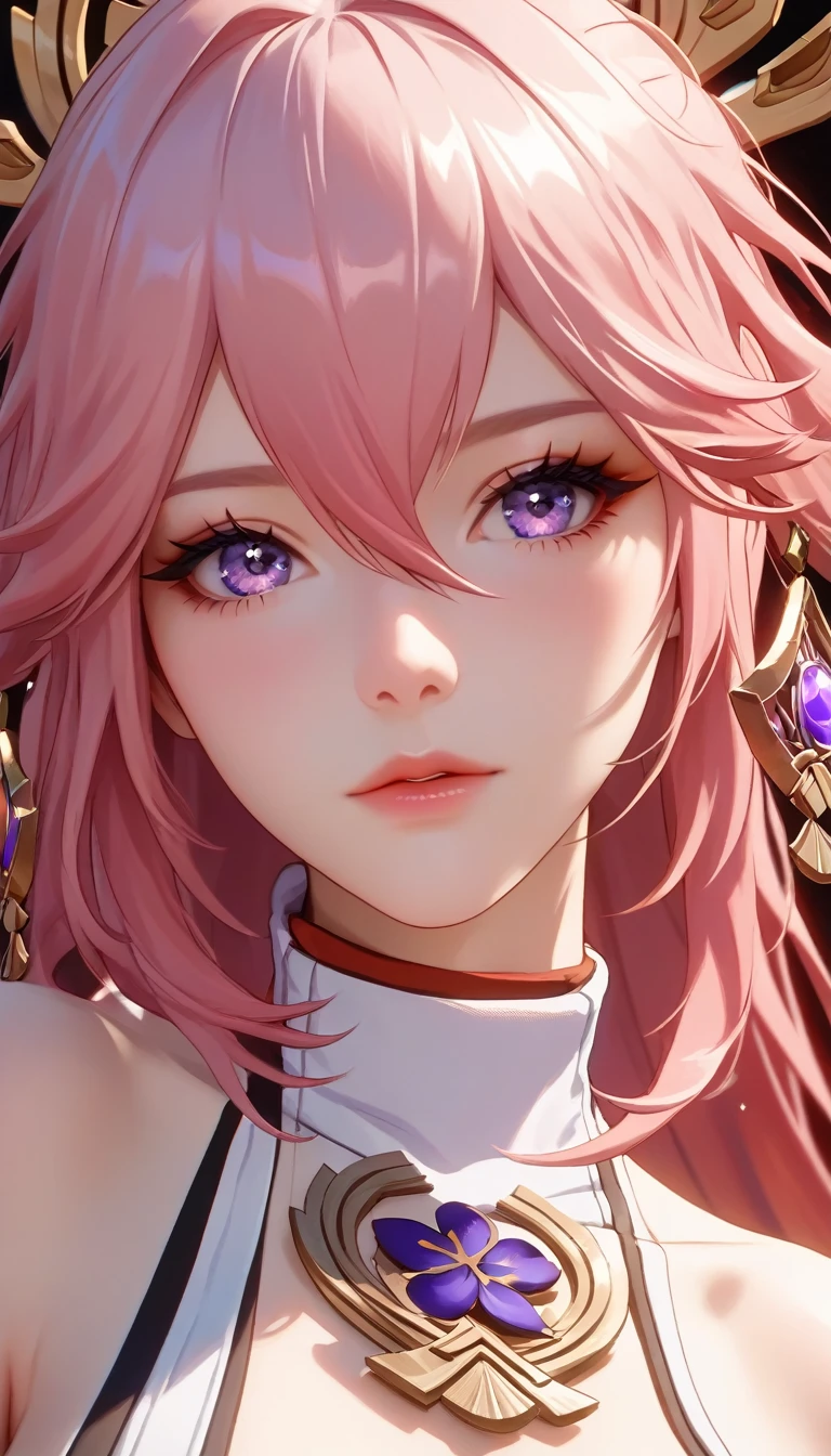 score_9, score_8_up, score_7_up,source_anime, high res image,masterpiece,best quality,girl,cute face,clear skin,yae_miko_shogun_genshin, upper body,