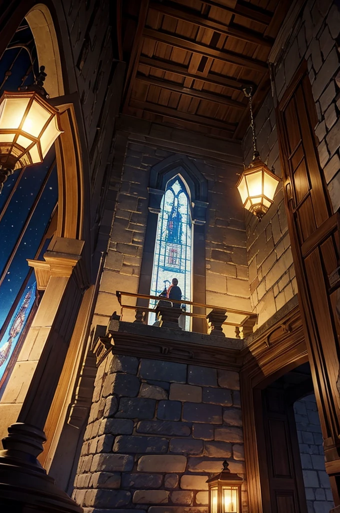 Inside the castle tower、開いた襖から見えるnight空、night、Low - Angle