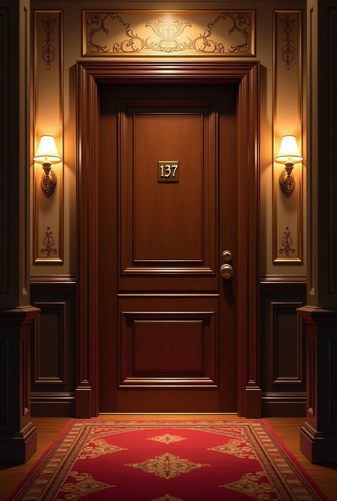 The entrance to a hotel room where the number 137 is on the door, Just the scenario