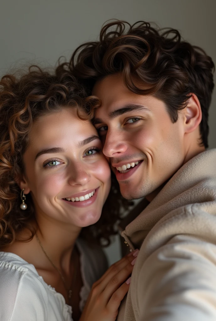 Curly haired girl selfie with boyfriend
