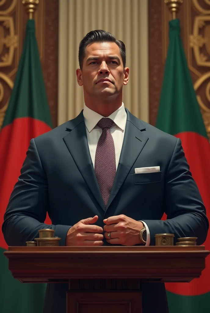 Jhon cena as a Bangladesh prime minister.