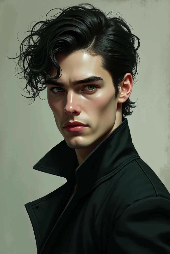 Clear! Cardan Greenbriar is a handsome and mysterious young man, with dark, disheveled hair that falls over his forehead. His eyes are a deep, penetrating green., with a shine that suggests cunning and power. Her skin is pale and soft, with an ivory tone that highlights her fine and angular features. His height is tall and thin, with broad shoulders and an imposing presence. His face is square, with high cheekbones and a strong jaw, which gives it an appearance of determination and authority. His smile is enigmatic and seductive, which suggests a touch of mystery and danger.