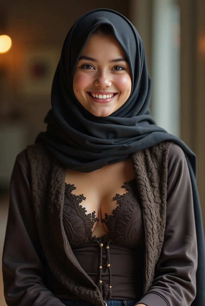 Girl wear hijab, big boobs,big tits,smile at you,lewd face