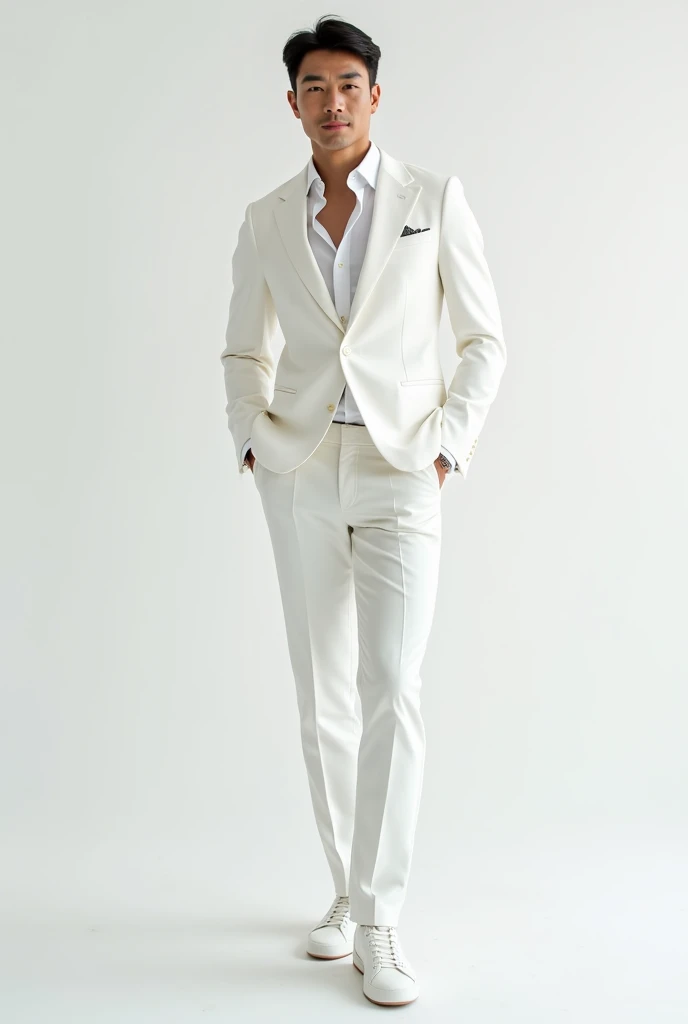 asian guy white suit full body