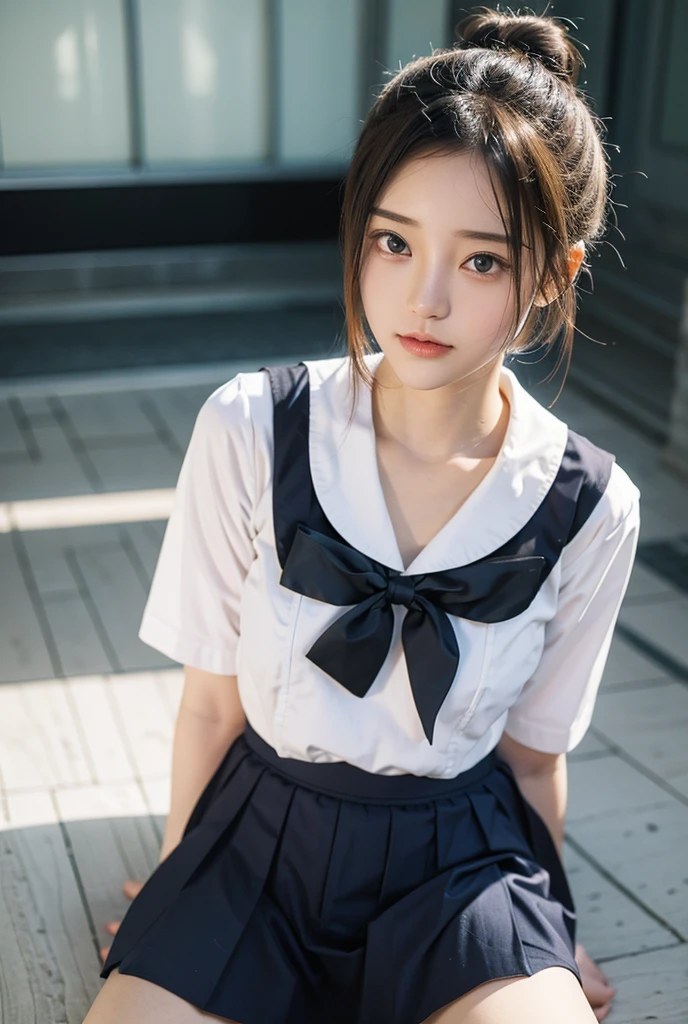 Bun Hair,Sailor suit,high school girl