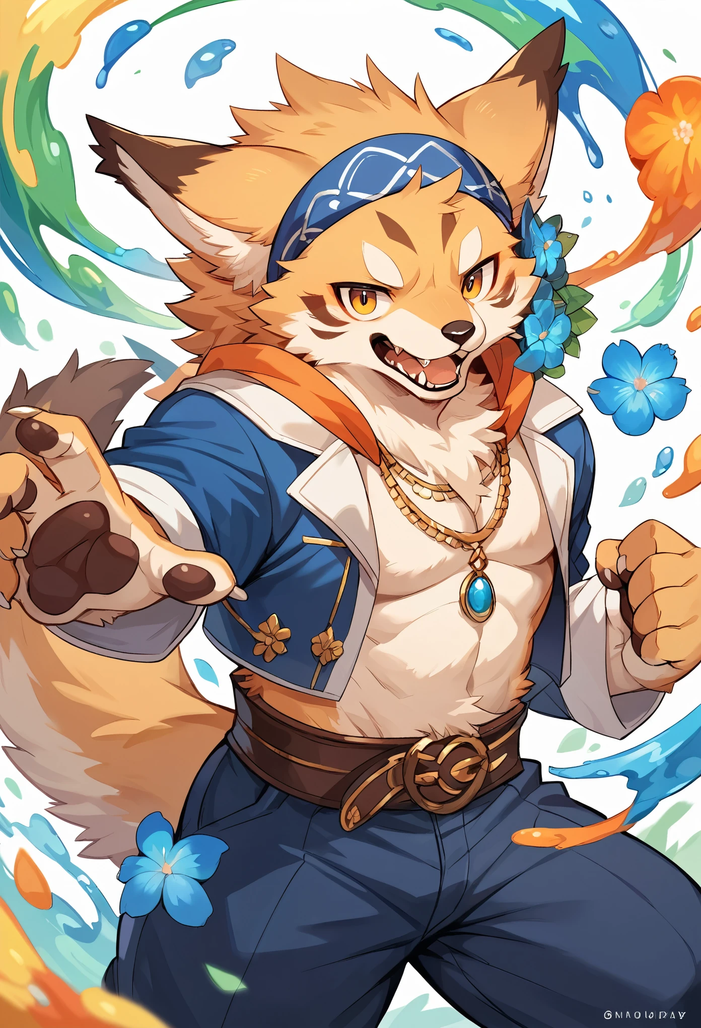 rating_safe, score_9, score_8_up, score_7_up, score_6_up, score_5_up, score_4_up, hires, source_furry, rzminjourney, vector-art, by Alfons Mucha(kemono, furry anthro)logo mark, round, colorful ink splash flower,