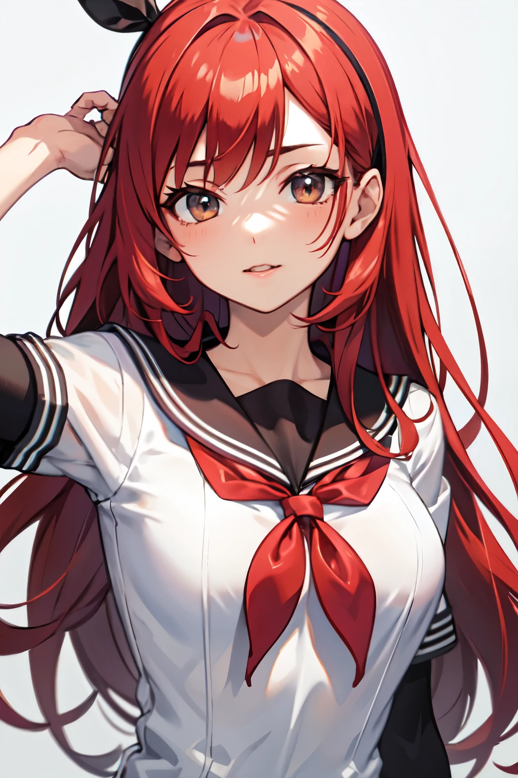 8k,Highest quality,masterpiece, Sharp focus,high school girl,,Red hair,Lewd,Sailor suit