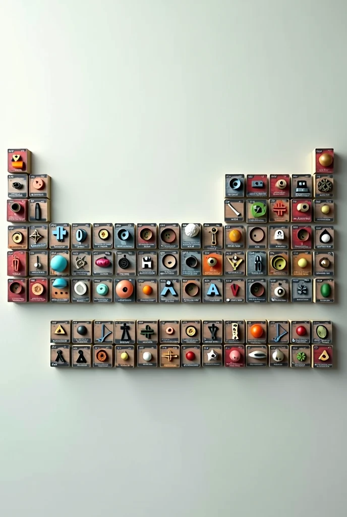 Periodic table of realistic objects the objects inside the squares of the periodic table and with the symbols of the periodic table equal to the periodic table