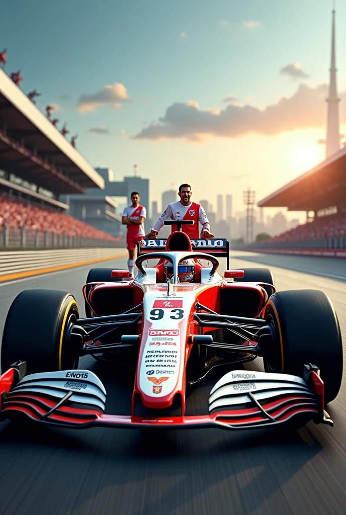 Formula 1 car with the drivers of the Guadalajara Sports Football Club