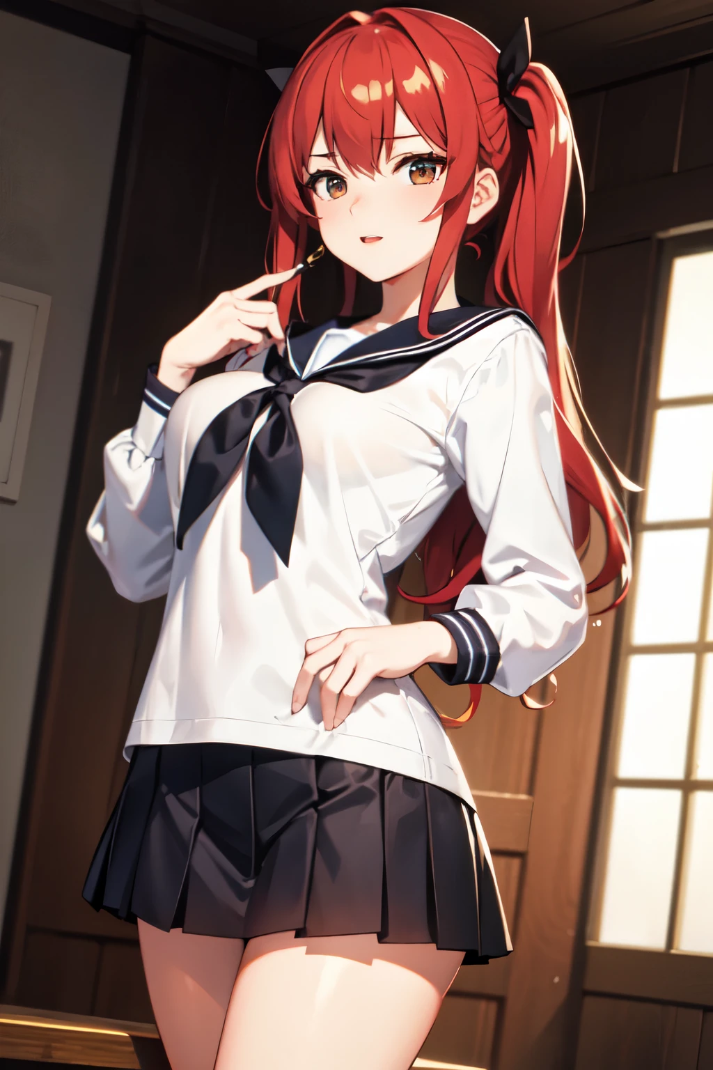8ｋ,Highest quality,masterpiece, Sharp focus,high school girl，，Red hair，Lewd，Sailor suit
