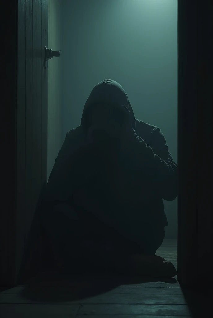 A sad person in a dark room