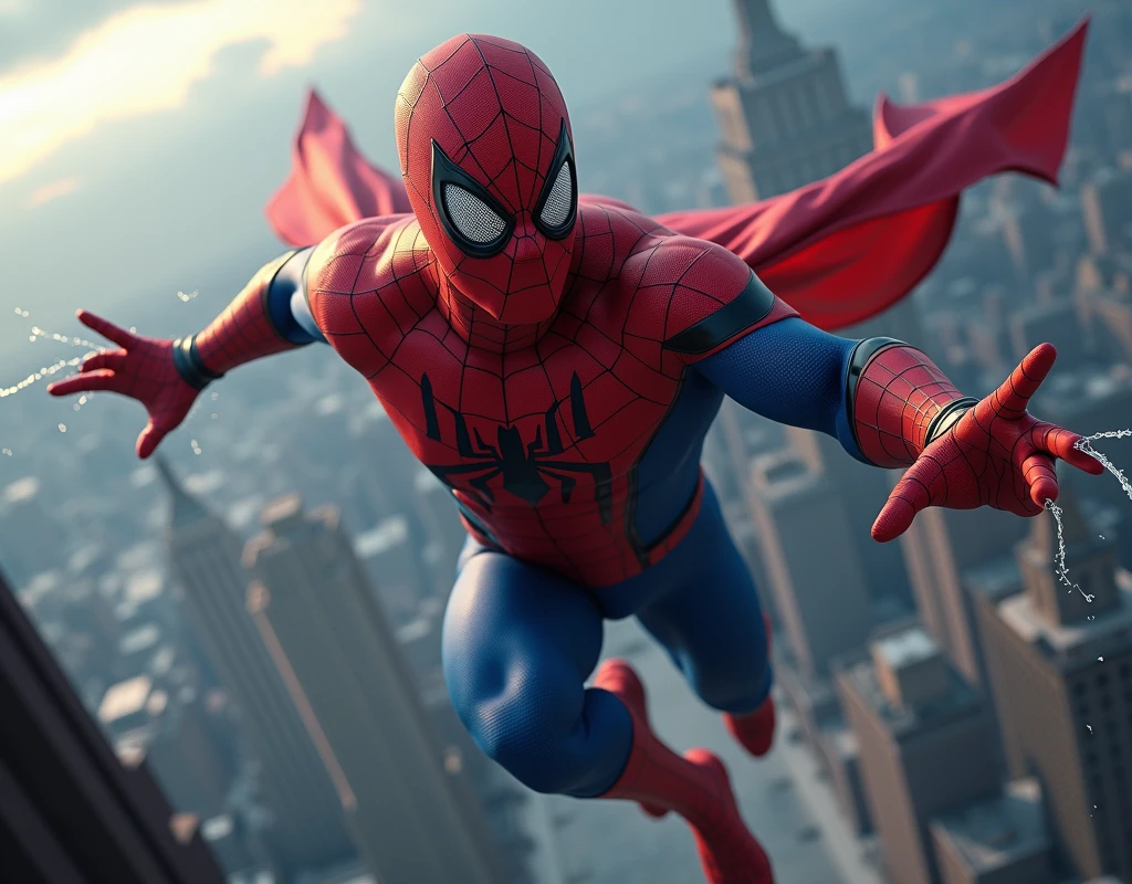 Let us see the image of a big spider man who is flying with the help of his powers.