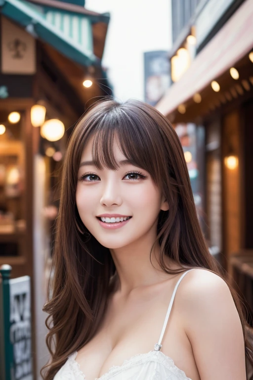 (Surreal), (High resolution), (8k), (Very detailed), (Beautiful and detailed), (Highest quality), (Very detailedな), (masterpiece), (Detailed face), Cafe Background、Yua Mikami's face、Huge 、Japanese: Tie your hair、Laughter