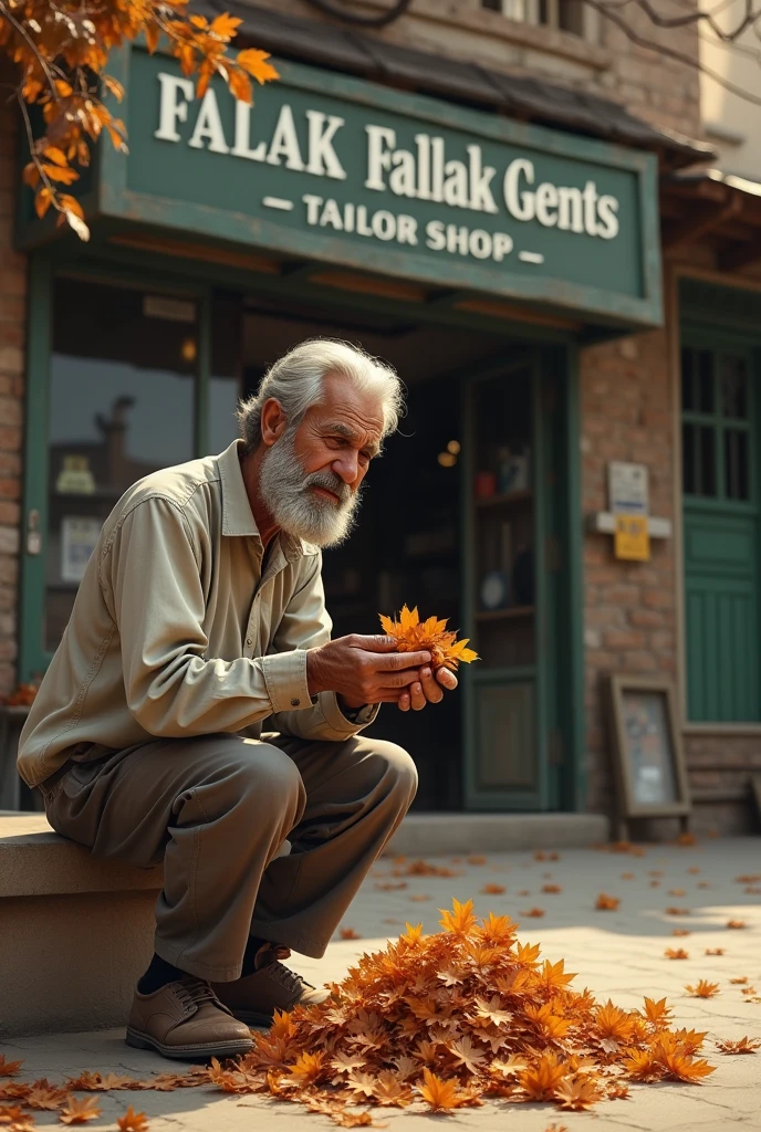 Old age man is buying leaves and in background a falak gents tailor shop is there