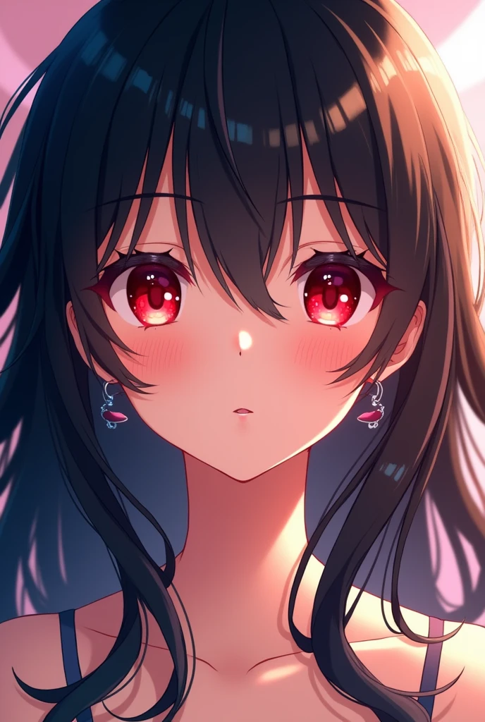 anime girl with red eyes and black hair