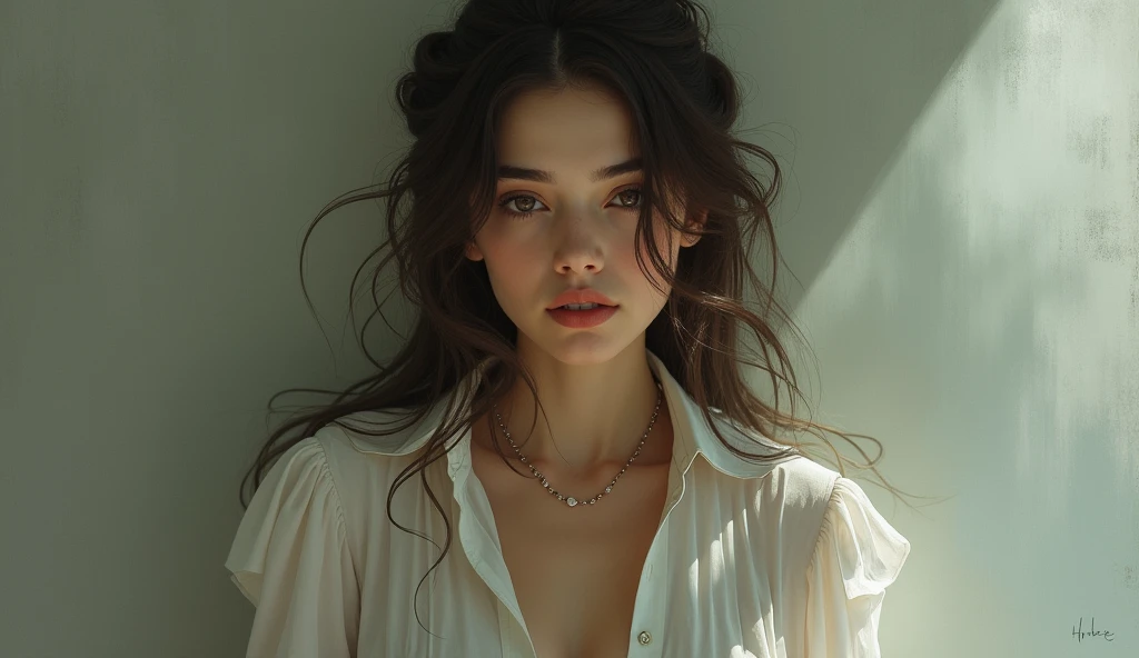 Full-length brunette woman sitting