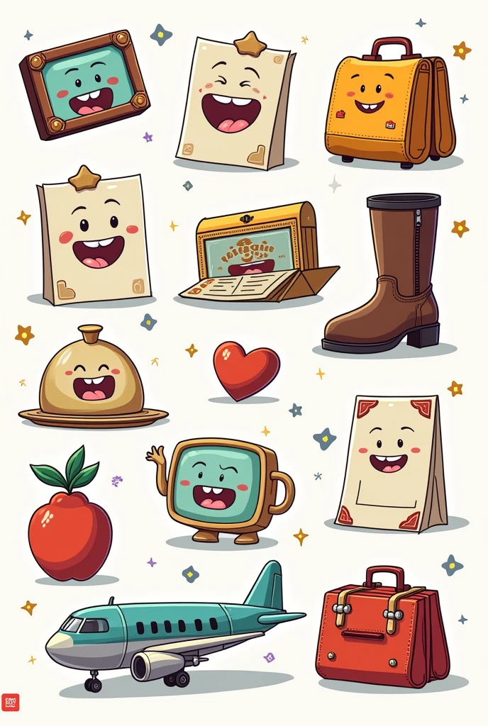 logo，card，Card sets，wallet，boot，airplane，ticket，wallet，Cartoon