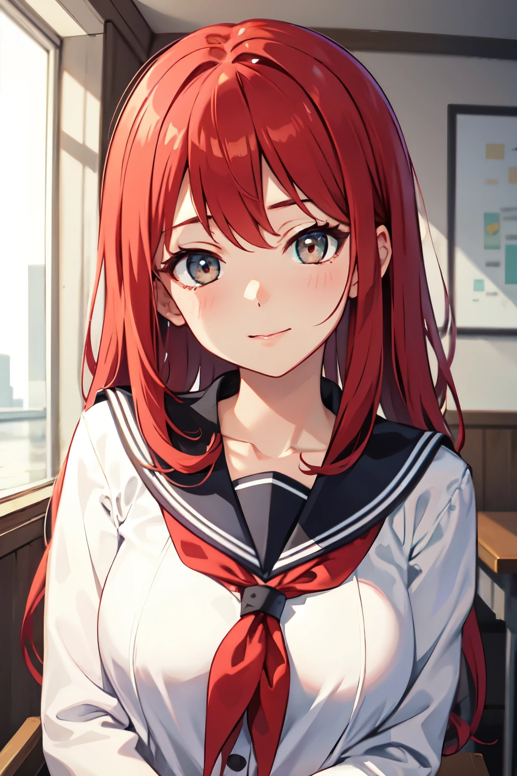 8ｋ,Highest quality,masterpiece, Sharp focus,high school girl，，Red hair，Lewd，Sailor suit

