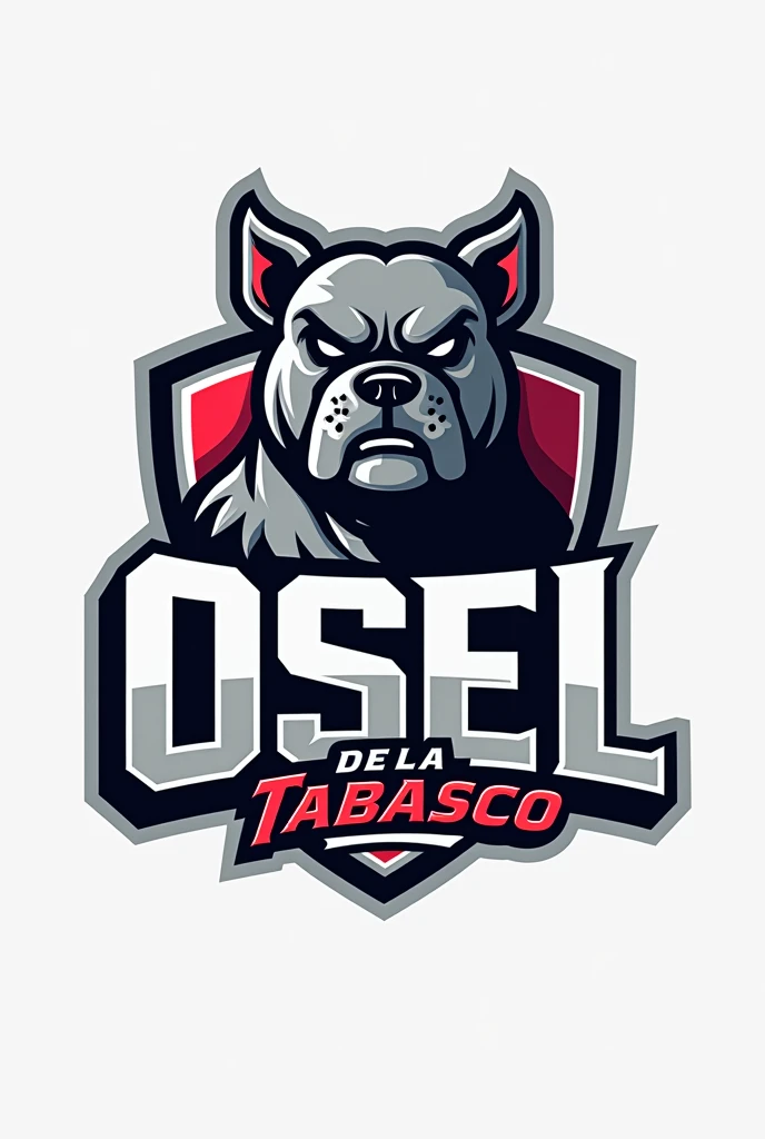 Sports logo with typography with the name “Pinturas Osel de la Tabasco” and a gray bulldog as a mascot 