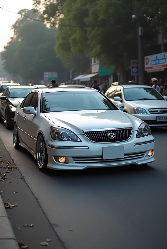 Toyota crown athlete 2005 50th anniversary white colour tint black windown dropped in pakistan traffic side ways