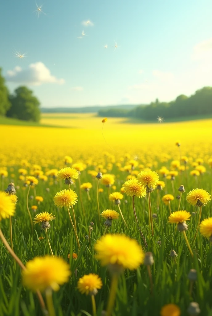 A field of dandelions everywhere.