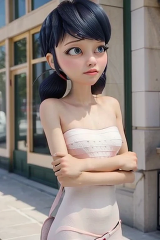 marinette, naked, ribbon on the neck, Skinny body, small bust,