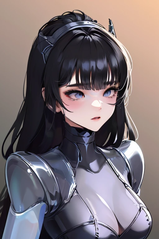 (masterpiece),(Highest quality),(Super detailed),(Best illustrations),(Best Shadow),(Absurd),(Detailed Background),(so beautiful), 16K, 8K, 4K,(Best Shadow),empty eyes,robotization,woman ,big bust,Robot Joint ,Metal skin,Black Suit,long hair,a suit that covers the whole body,tight bodysuit
