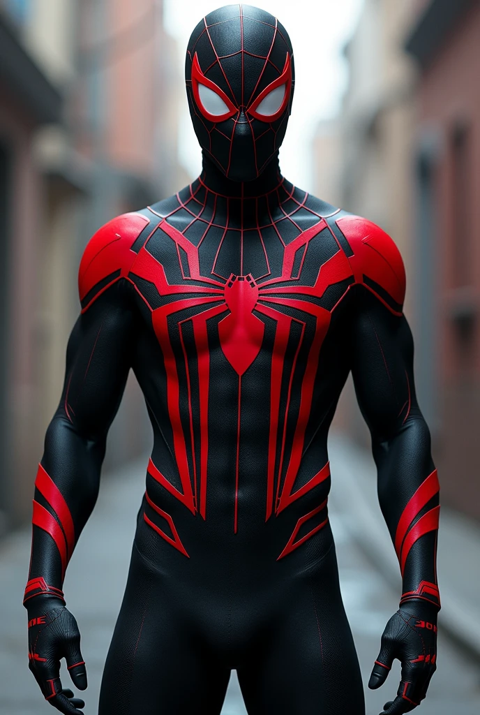 Indian spider man in black in red diamond with mask