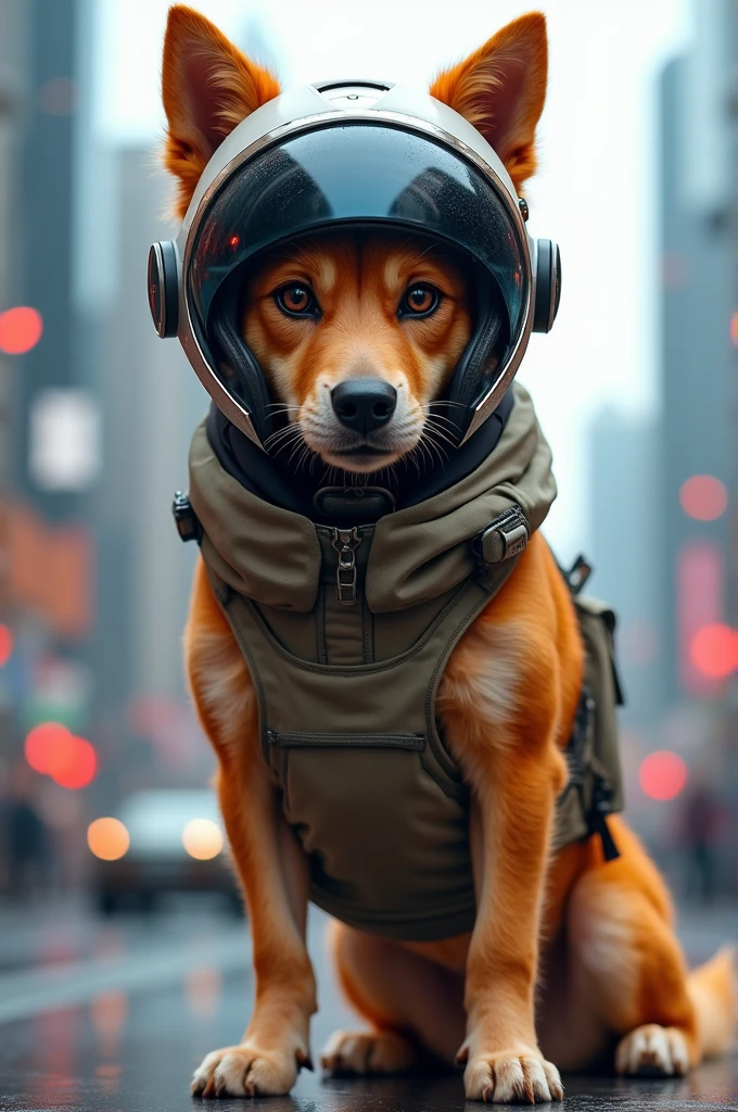 Dog with helmet