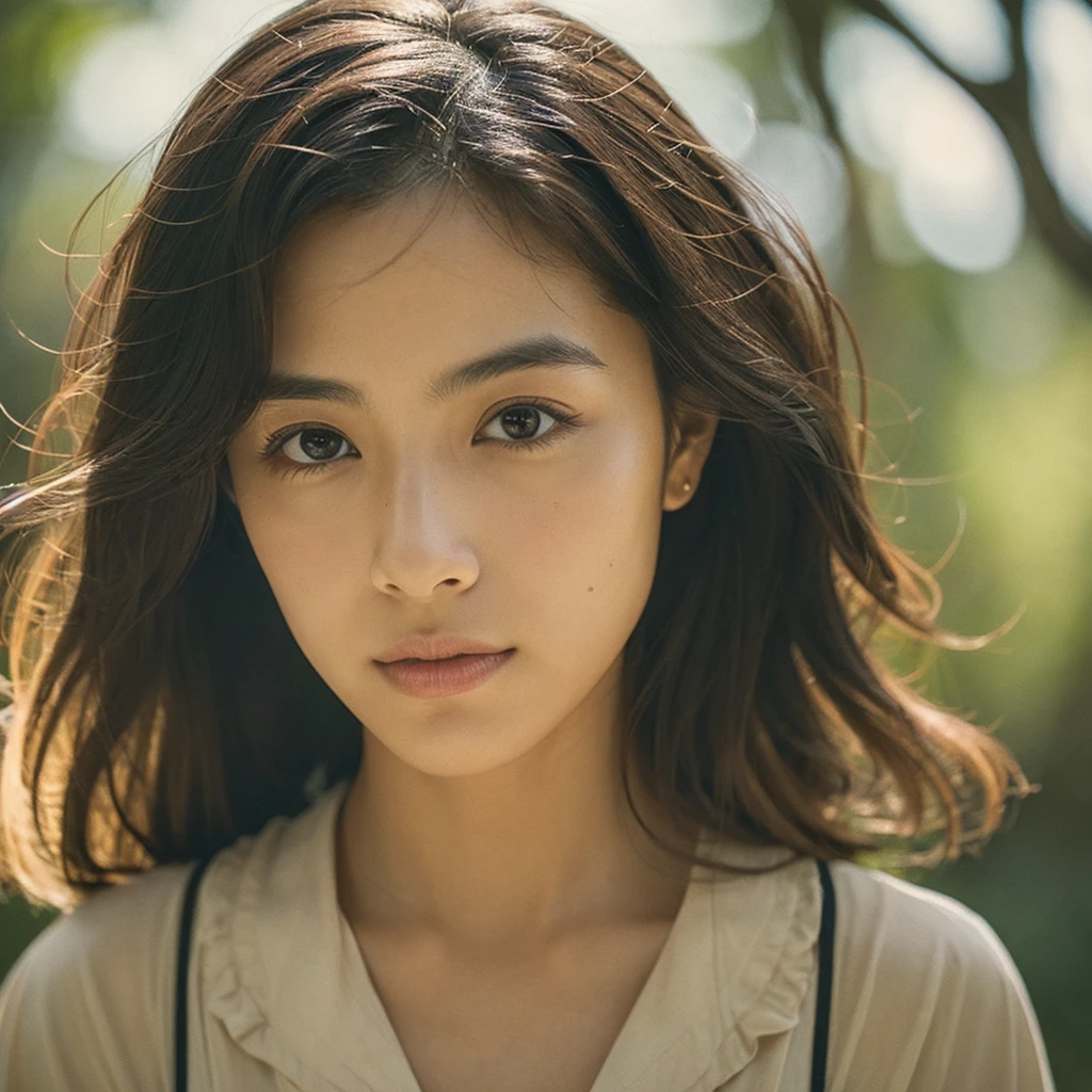 (top-quality、​masterpiece:1.2)、white  18 year old beautiful girl、very cute, blouse,、f 1.8、Soft light、Raw Photos Real、Skin texture is very detailed、without makeup、mournful、
