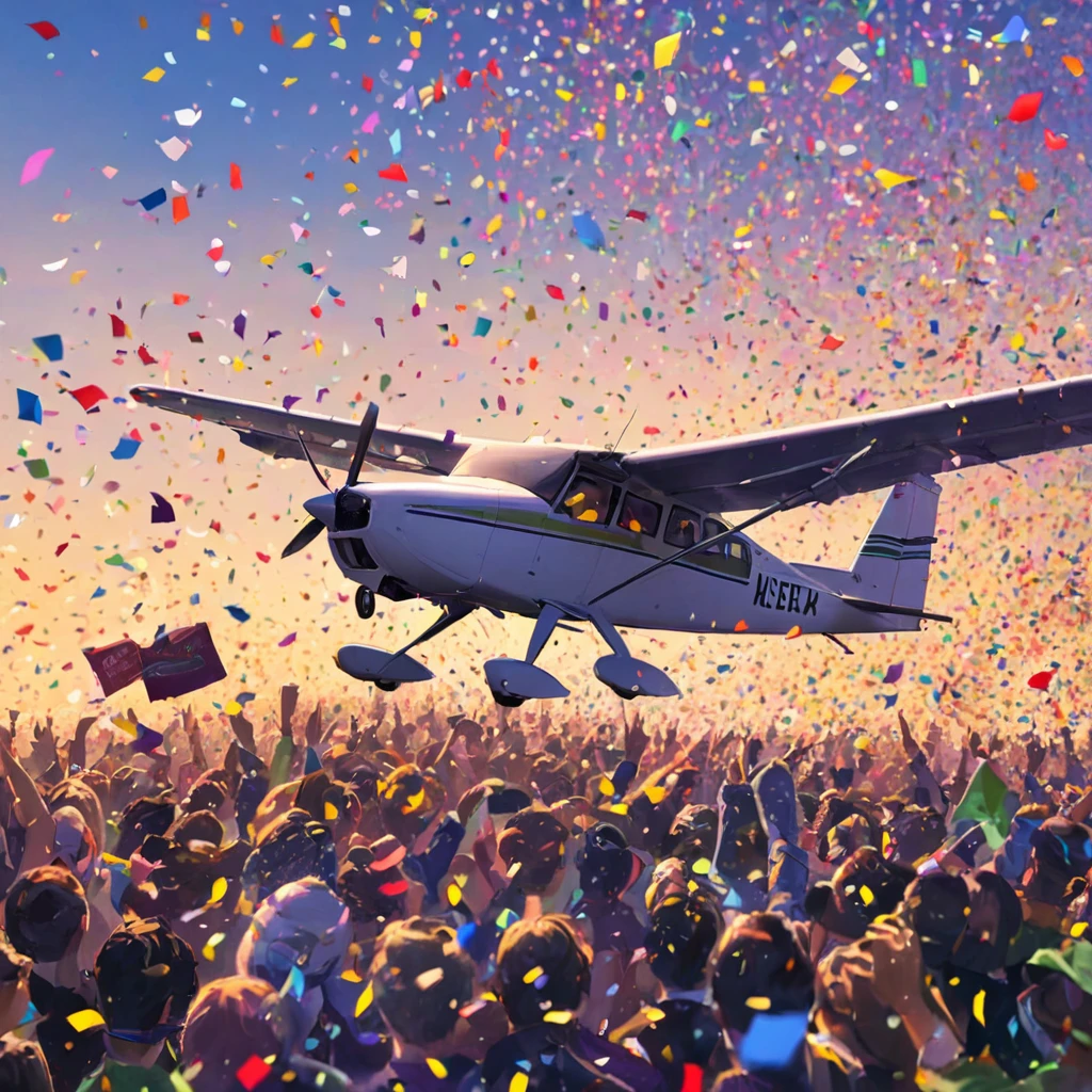 The Joker shoots a ton of confetti out of a Cessna, The Joker shoots a ton of confetti out of a Cessna, A huge amount of confetti fell from the Cessna.