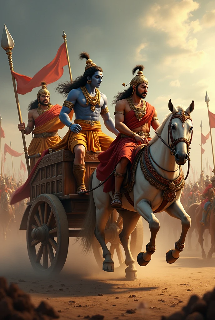 Krishna in mhabharat war riding his charriot with arjun